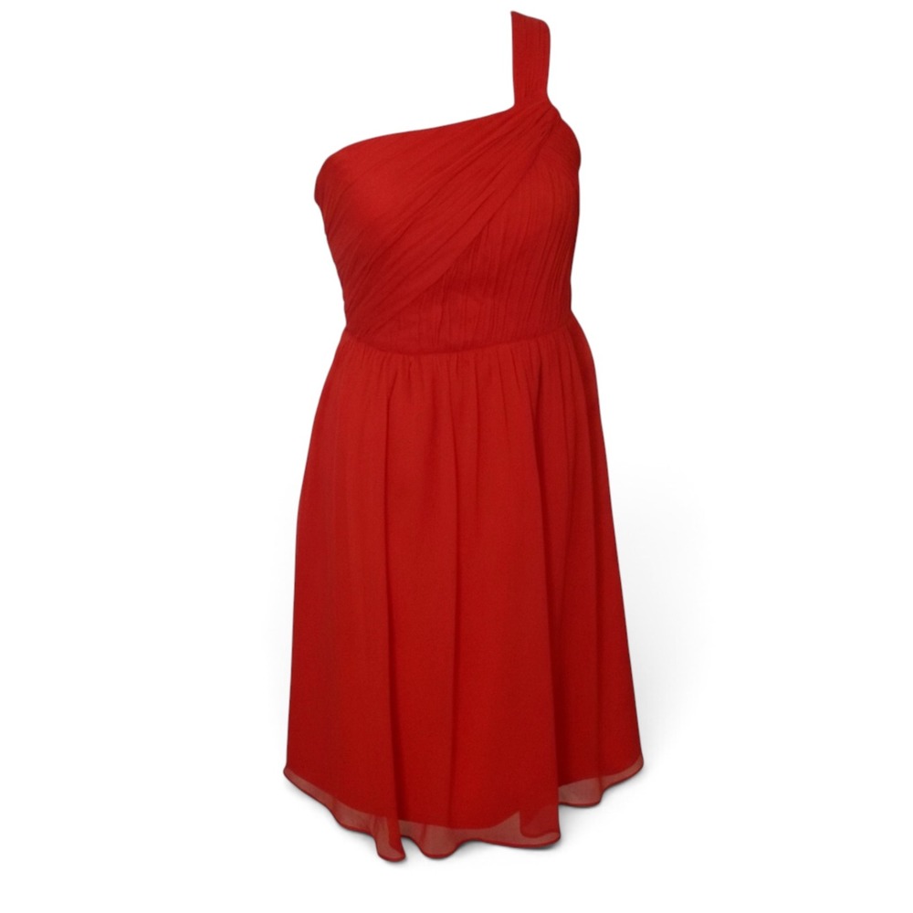 J.Crew‎ Womens Red Silk One Shoulder Pleated Chiffon Cocktail Dress 8 Petite